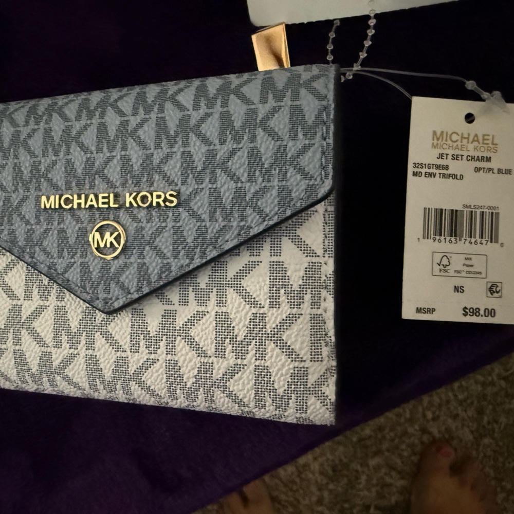 Michael Kors Light Blue Wallet with Gold Accents